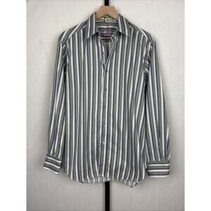 Robert Graham Button Up Shirt Medium Mens Beach Chair Flip Cuff Colorful Striped